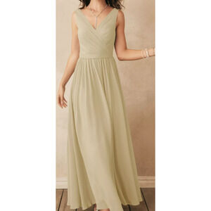 AW BRIDAL sz 4 S cream champagne chiffon Gwyneth bridesmaid maxi Dress NWT b151